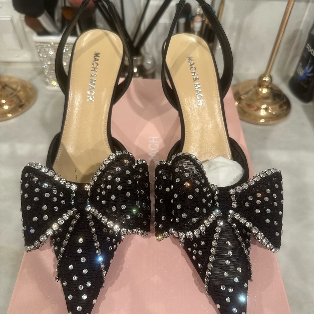 MACH & MACH Black Crystal Bow Heels